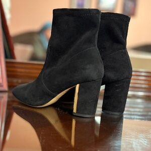 Coach Black Suede Ankle Booties with Gold Accent